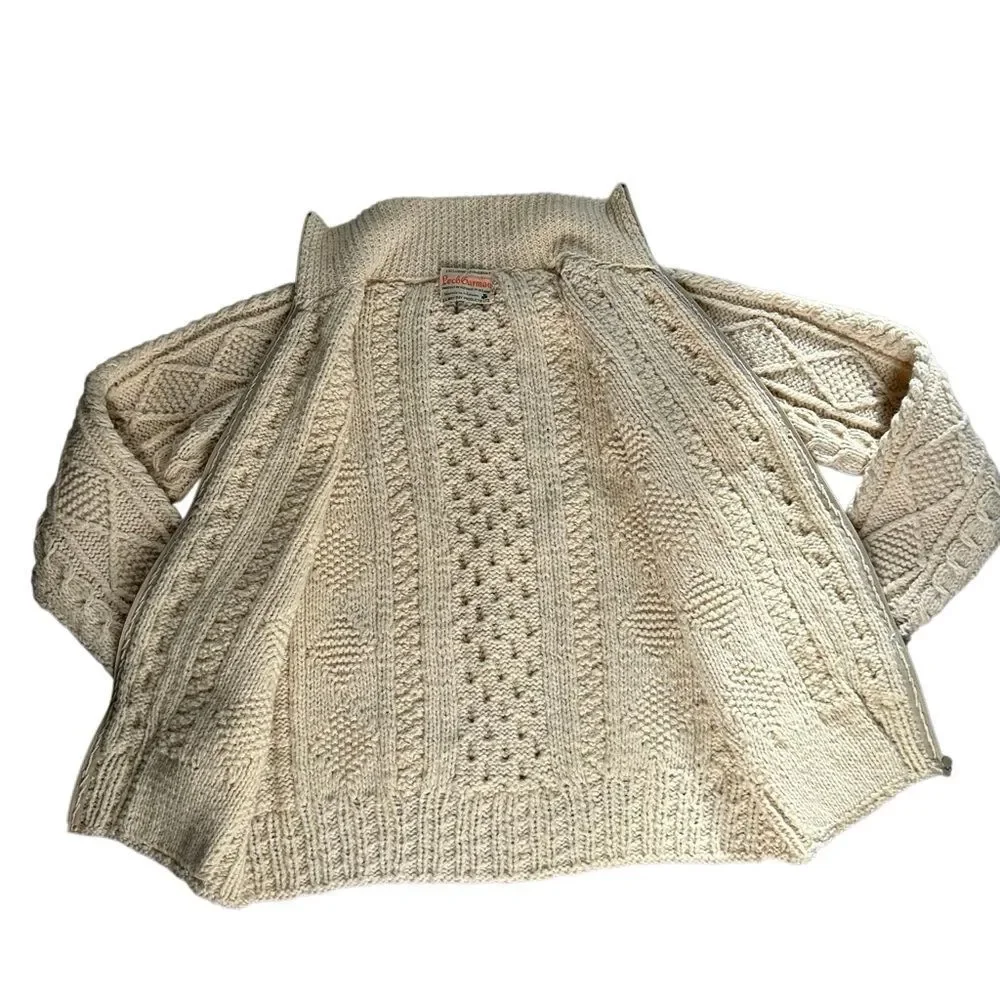 Loch Garman Ireland Fisherman Sweater Ivory Wool cardigan Full Zip L Unisex Aran